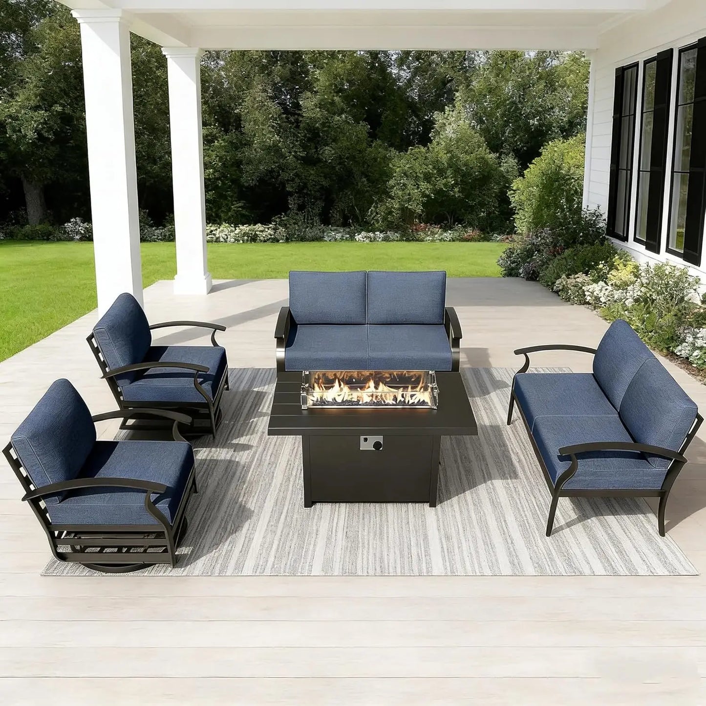 Aluminum Patio Furniture Set with Fire Pit Table, Metal Patio Furniture with 2 Swivel Rocking Chairs Waterproof, Customized
