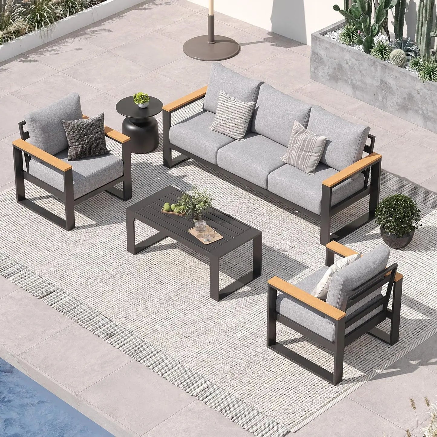 Aluminum Patio Furniture Set, 4 Piece Outdoor Conversation Sets with Coffee Table and Washable Thick Cushions, All, Customized