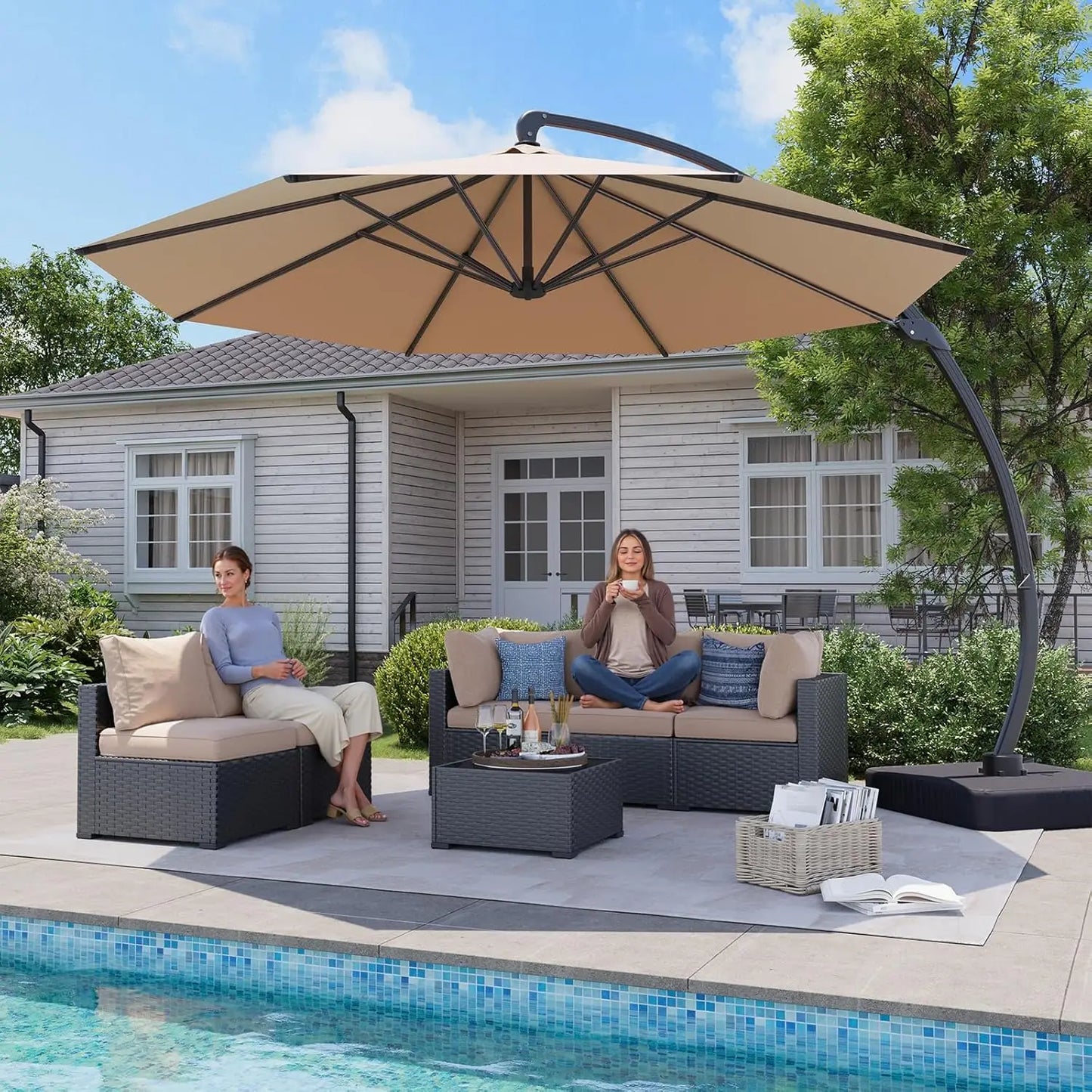 11 FT Cantilever Umbrella with Base Included, Patio Large Aluminum Offset Umbrella Windproof with 360°Rotation,, Customized