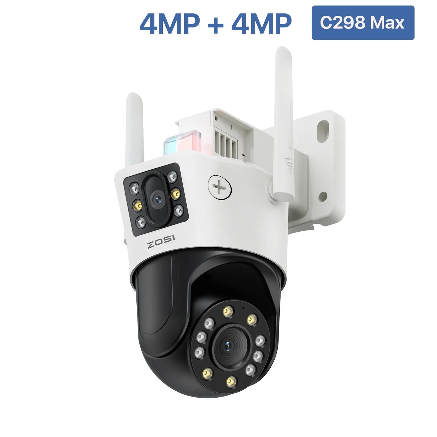 ZOSI C298 4K 8MP Dual-Lens(2x4MP) Wired WiFi PTZ Security Camera Outdoor with Wide Angle 8X Hybrid Zoom 360 Surveillane Cam