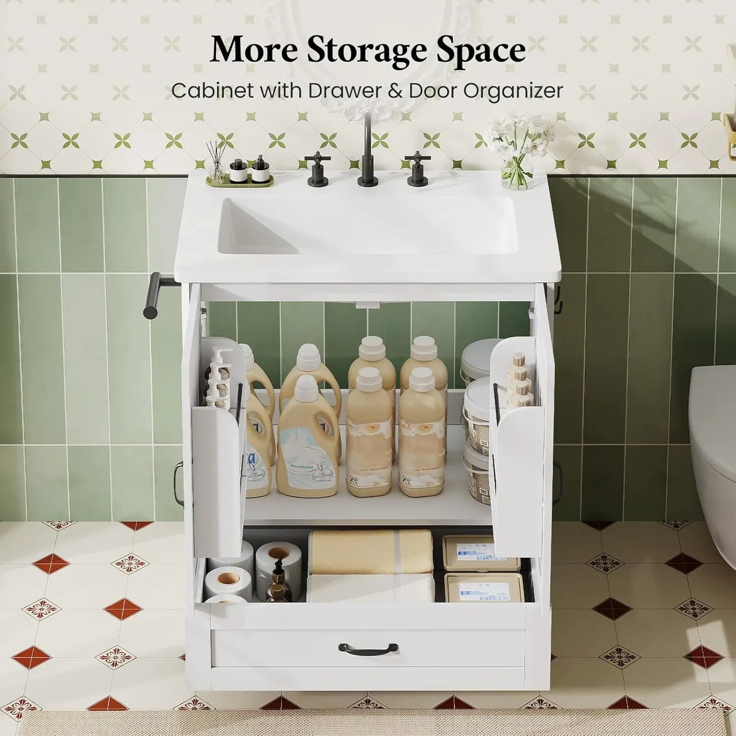 25" Modern Bathroom Vanity with Sink, Free Standing Bathroom Cabinet with 2 Doors Storage and 1 Drawer, Undermount, Customized