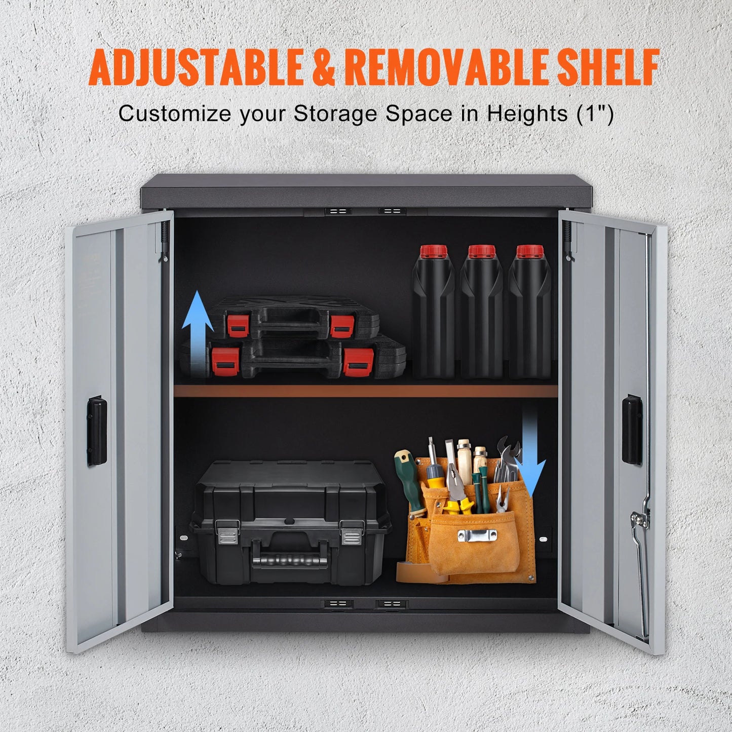 SucceBuy Foldable Wall Cabinet Metal Garage Locker Mounted Tool Chest Adjustable Shelf Magnetic Door for Warehouse Office Home