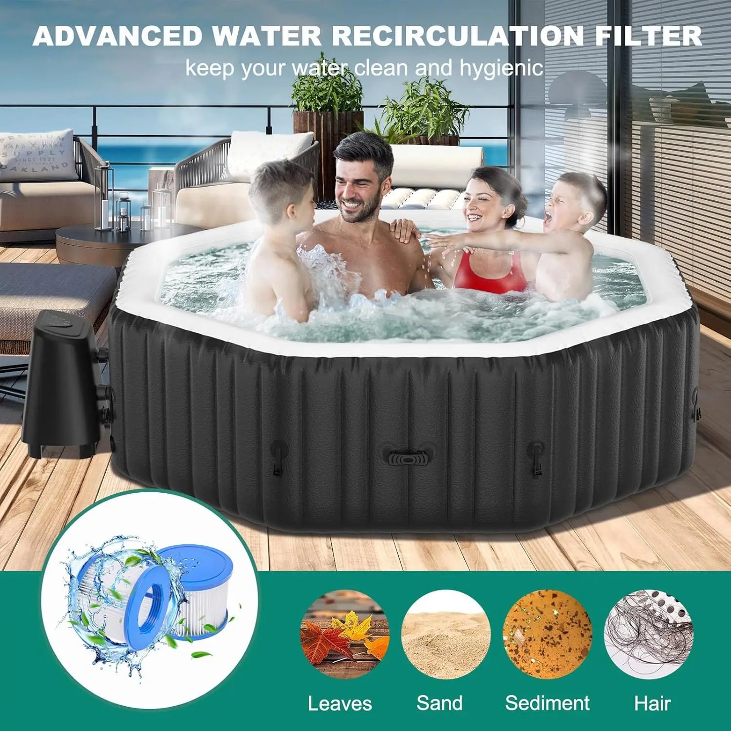 4-6 Person Inflatable Hot Tub, 77" X 77" X 25" Octagonal Portable Hot tub with 130 Bubble Jets, Large Outdoor Spa, Customized