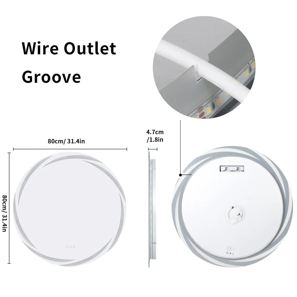 LUVODI 80cm Round Backlit Bathroom Mirror LED Illuminated Wall Mounted Vanity Mirror with Anti-Fog Feature