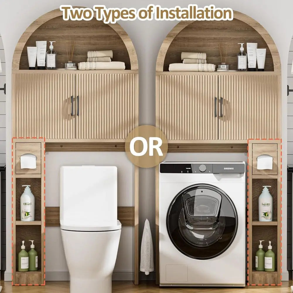 Space-Saving Wooden Over-the-Toilet Storage Cabinet with Shelving and Anti-Tip Feature