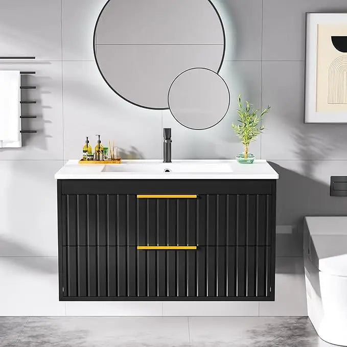 30" Bathroom Vanity with Sink, Floating Vanity Bathroom Sink Cabinet Wall Mount, Soft-Close Function 2 Large, Customized