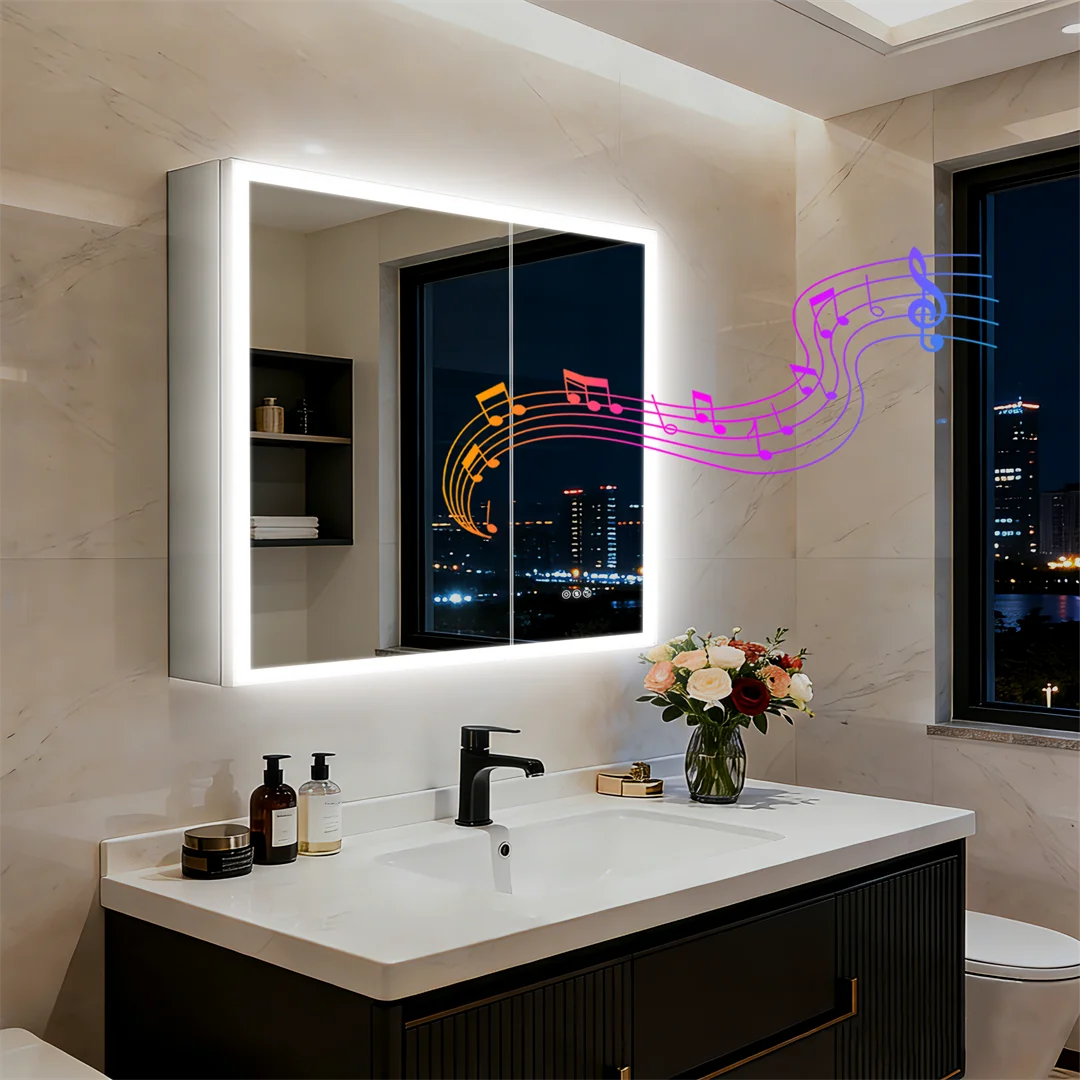 LUVODI 50x70cm Wall-Mounted LED Bathroom Cabinet with Bluetooth Speakers Defogger And Jewelry Storage Smart Mirror Cabinet
