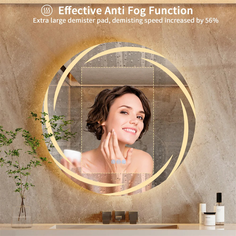 LUVODI 80cm Round Backlit Bathroom Mirror LED Illuminated Wall Mounted Vanity Mirror with Anti-Fog Feature