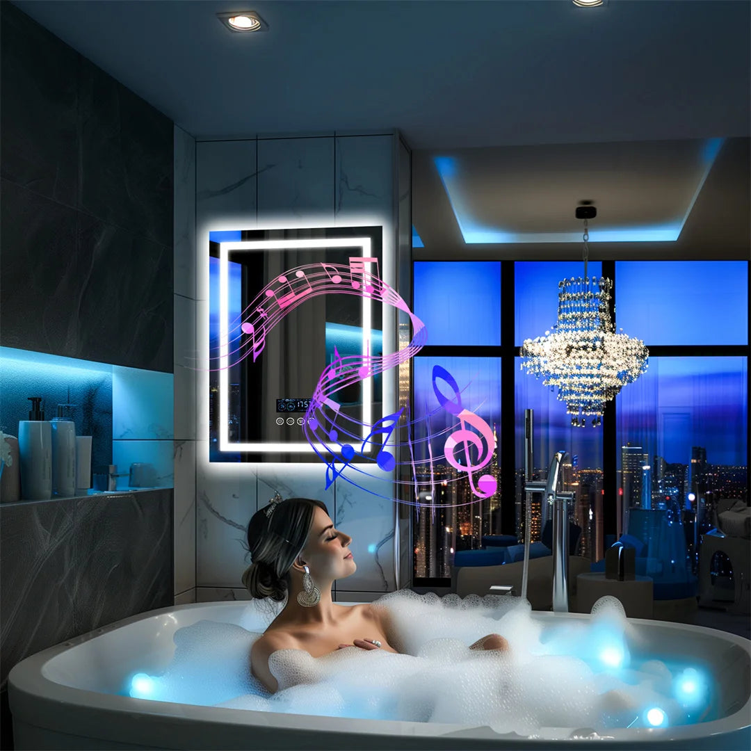 LUVODI Large Bluetooth Bathroom Mirror with LED Light Rectangle Anti-Fog Vanity Mirror with Bluetooth Speaker 3 Color Temperatur
