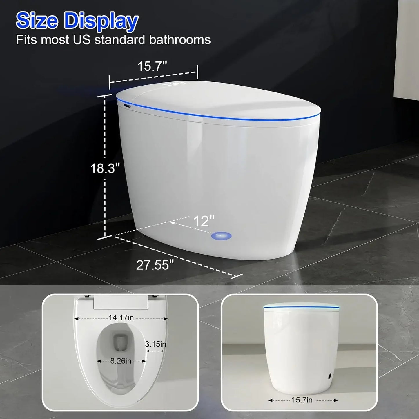 Smart Toilet with Bidet Built in, Bidet Toilet with Foam Shield, Auto Open/Close Lid & Dual Flush, Instant Warm, Customized