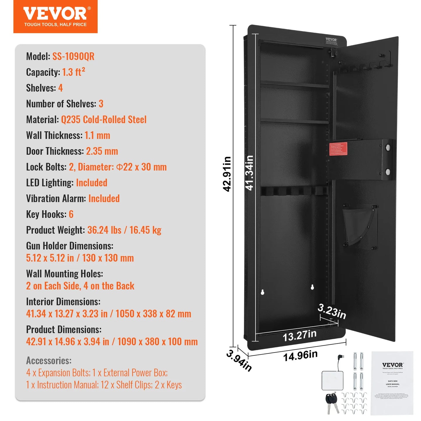 SucceBuy Tall Wall Safe 3/4-Tier Hidden Wall Safe w/ Keypad Q235 Cold-Rolled Steel In Wall Safe for Money Jewelry Passport Home