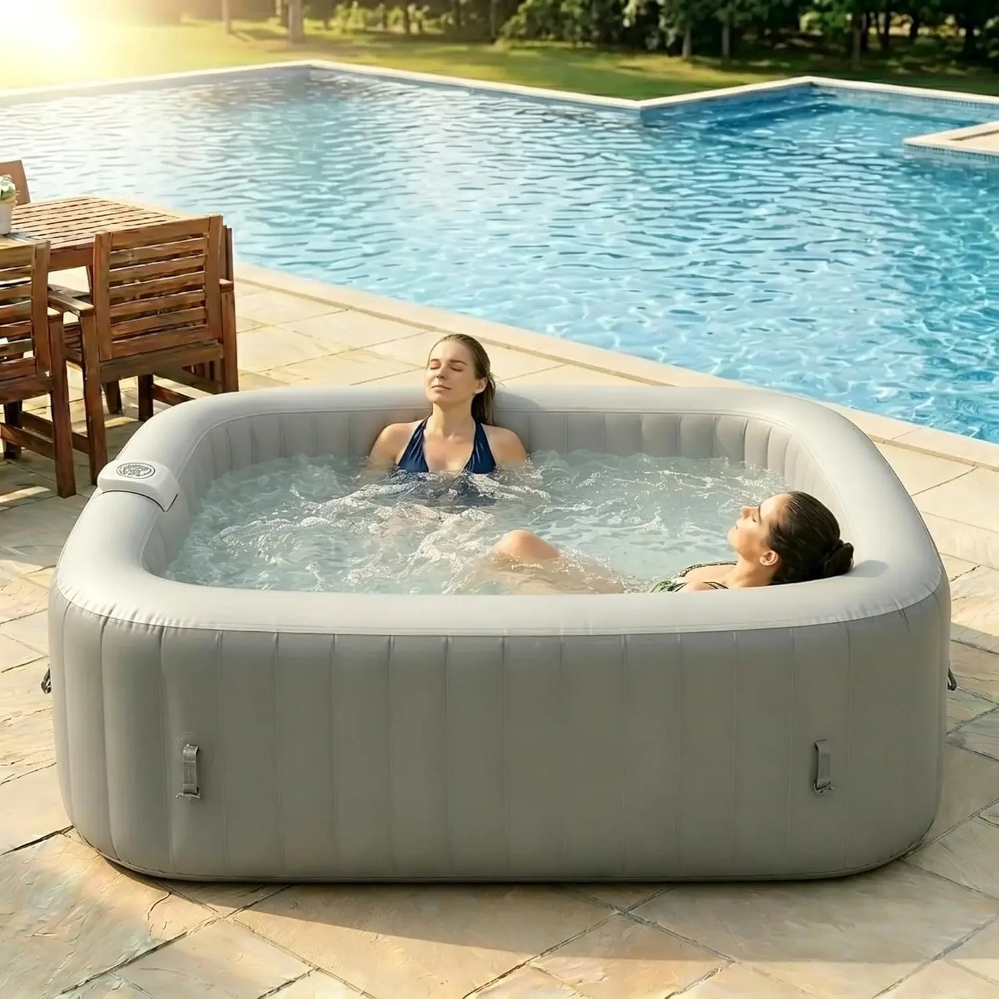 Inflatable Hot Tub 4 6 Person Square Portable Spa 130 Bubble Jets Built in Heater Pump 72 8 x 72 8 x 25 6 Durable 3 Layer PVC