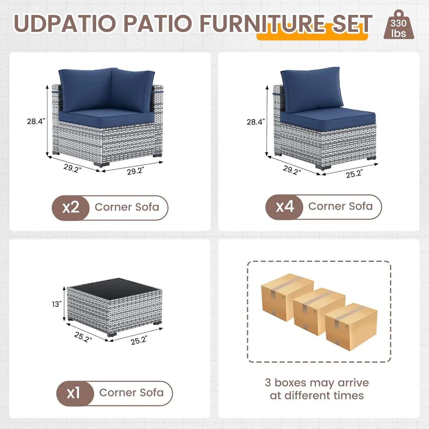Patio Furniture Set, 7 Pieces PE Wicker Sectional Sofa with Tea Table, Outdoor Conversation Set for Patio, Garden,, Customized