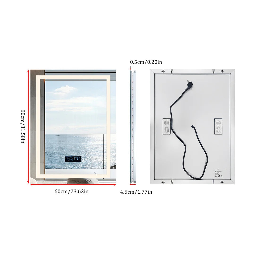 LUVODI Large Bluetooth Bathroom Mirror with LED Light Rectangle Anti-Fog Vanity Mirror with Bluetooth Speaker 3 Color Temperatur