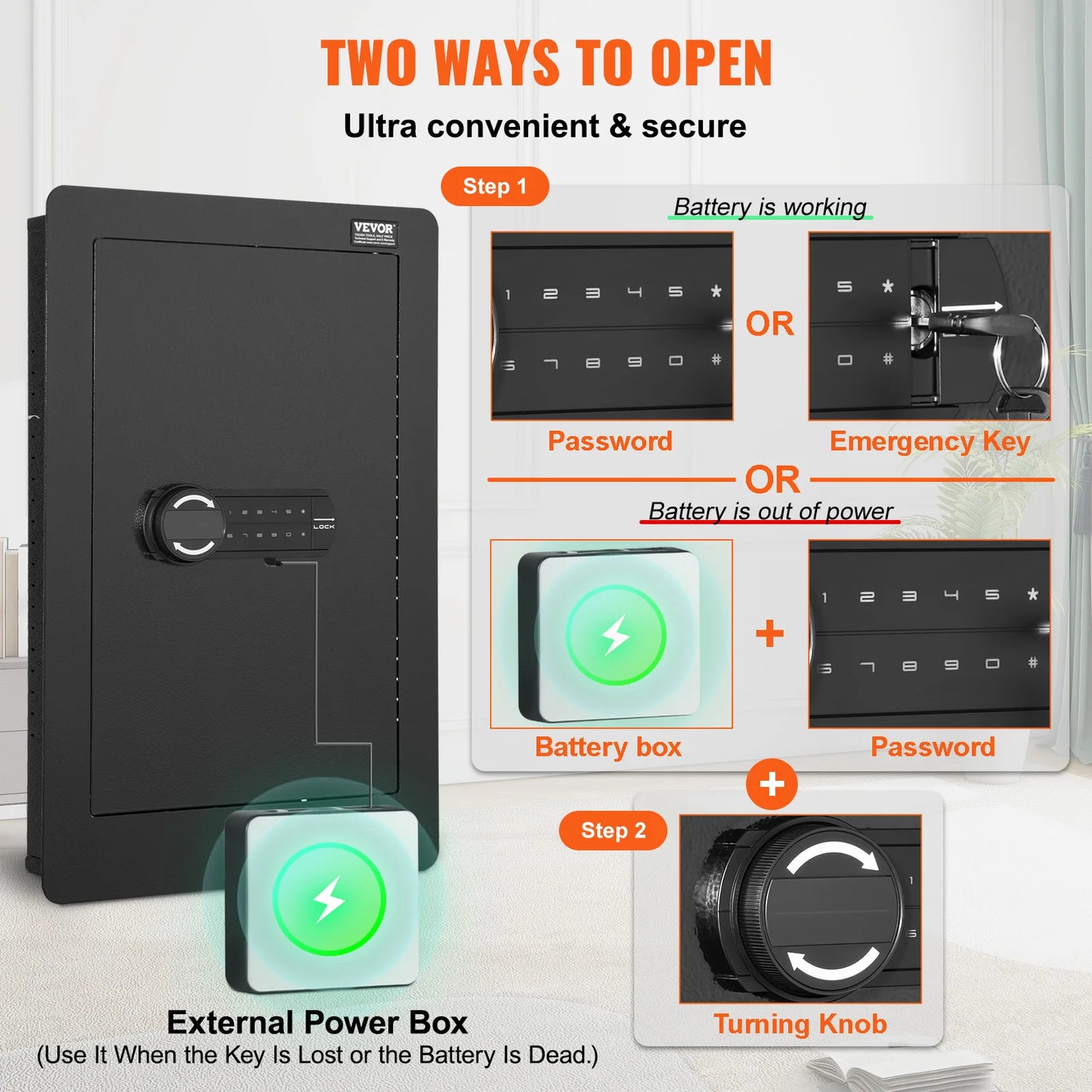 SucceBuy Tall Wall Safe 3/4-Tier Hidden Wall Safe w/ Keypad Q235 Cold-Rolled Steel In Wall Safe for Money Jewelry Passport Home