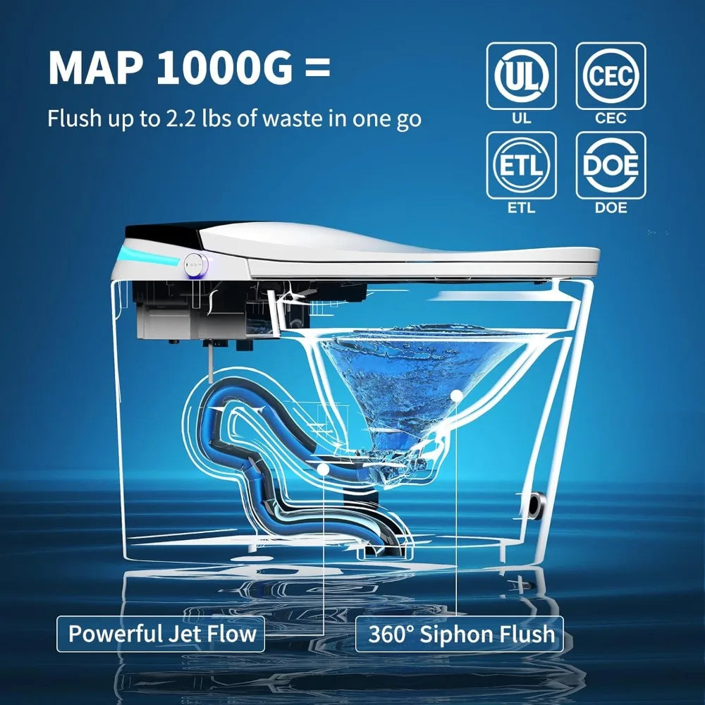 One Piece Smart Bidet Toilet, 360° Siphon Auto Flush, Automatic Lid, LED Light, Bathroom Use, Custom