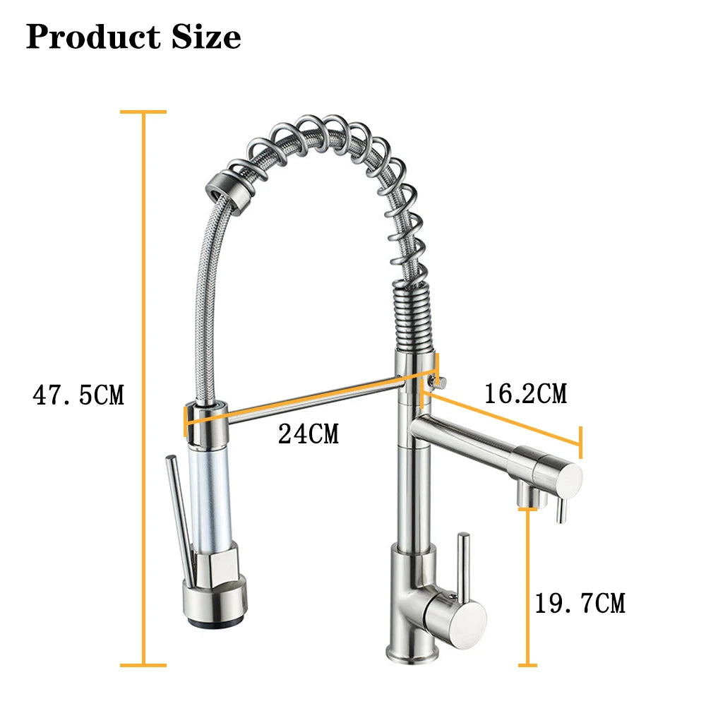 Black Brushed Spring Pull Down Kitchen Sink Faucet Hot & Cold Water Mixer Crane Tap with Dual Spout Deck Mounted