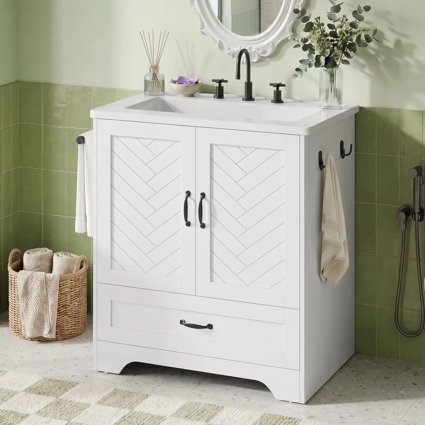 25" Modern Bathroom Vanity with Sink, Free Standing Bathroom Cabinet with 2 Doors Storage and 1 Drawer, Undermount, Customized