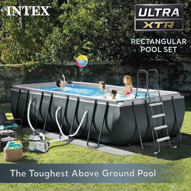 18' x 9' x 52" Ultra XTR Rectangular Frame Swimming Pool Set with Pump - Above Ground Backyard Large Rectangle Pool with 4