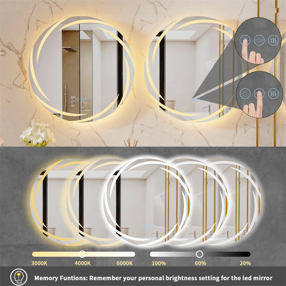LUVODI 80cm Round Backlit Bathroom Mirror LED Illuminated Wall Mounted Vanity Mirror with Anti-Fog Feature