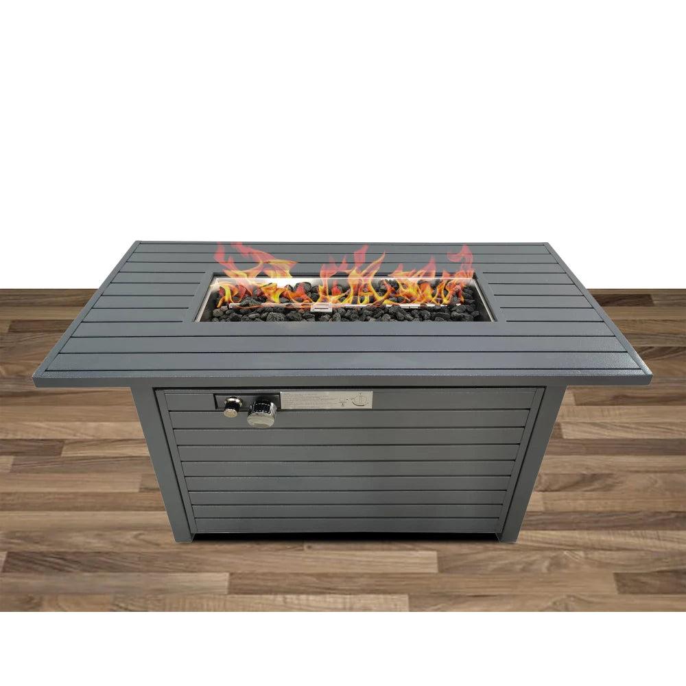 Living Source International 25'' H x 42'' W Steel Outdoor Fire Pit Table with Lid (Gray)