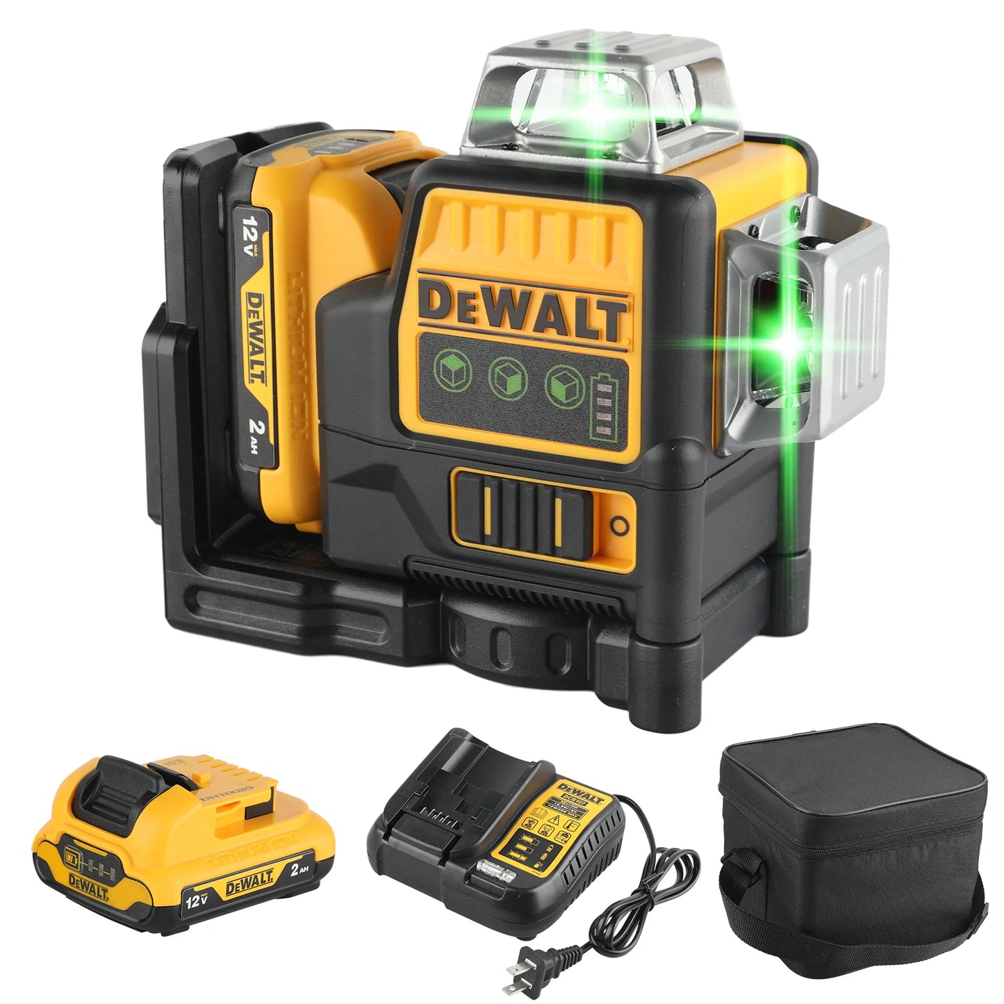 Dewalt DW089LG 12V Lithium Green Laser Level - 3 Sided 360° Vertical & Horizontal, 12 Line, Ideal for Indoor/Outdoor Projects
