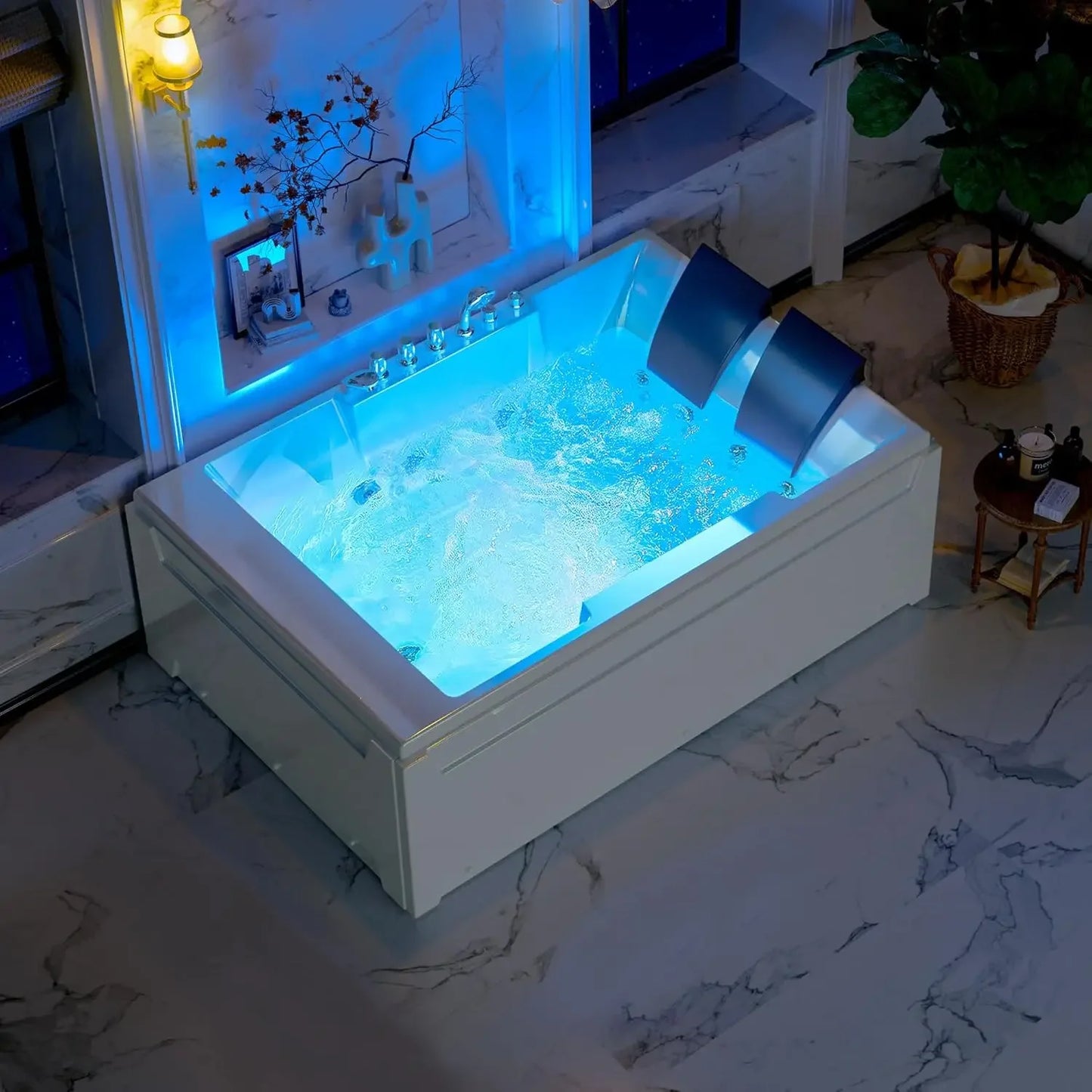72-Inch Whirlpool Jetted Tub,Acrylic Hydro Massage Bathtub with 10 Jets,Alcove, Color-Changing LED Lights,2-Person Jetted Bath T