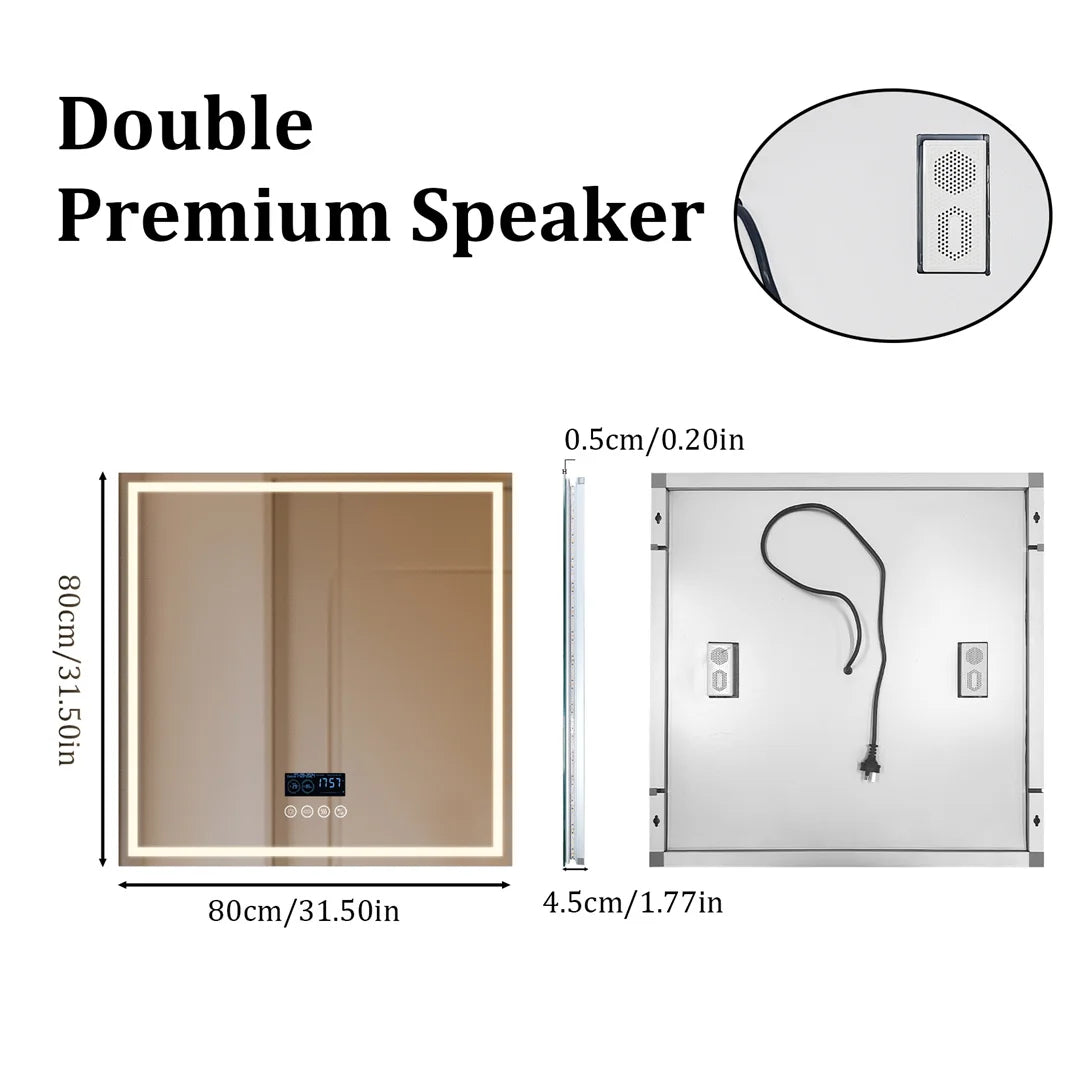 LUVODI Large Bluetooth Bathroom Mirror with LED Light Rectangle Anti-Fog Vanity Mirror with Bluetooth Speaker 3 Color Temperatur
