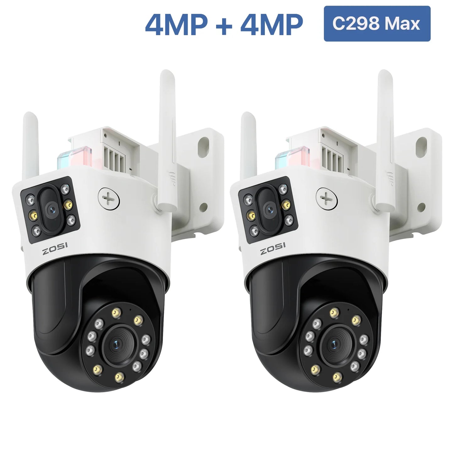 ZOSI C298 4K 8MP Dual-Lens(2x4MP) Wired WiFi PTZ Security Camera Outdoor with Wide Angle 8X Hybrid Zoom 360 Surveillane Cam