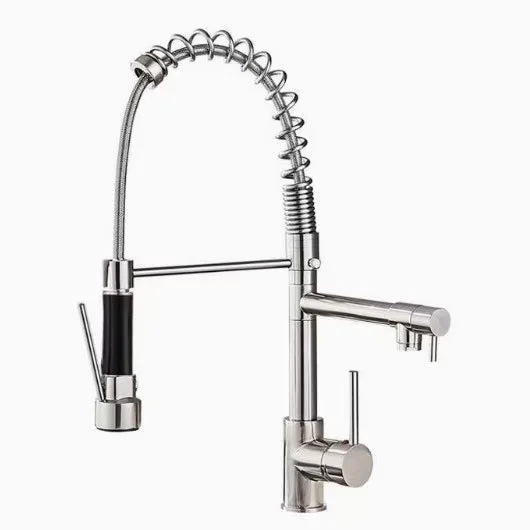 Black Brushed Spring Pull Down Kitchen Sink Faucet Hot & Cold Water Mixer Crane Tap with Dual Spout Deck Mounted