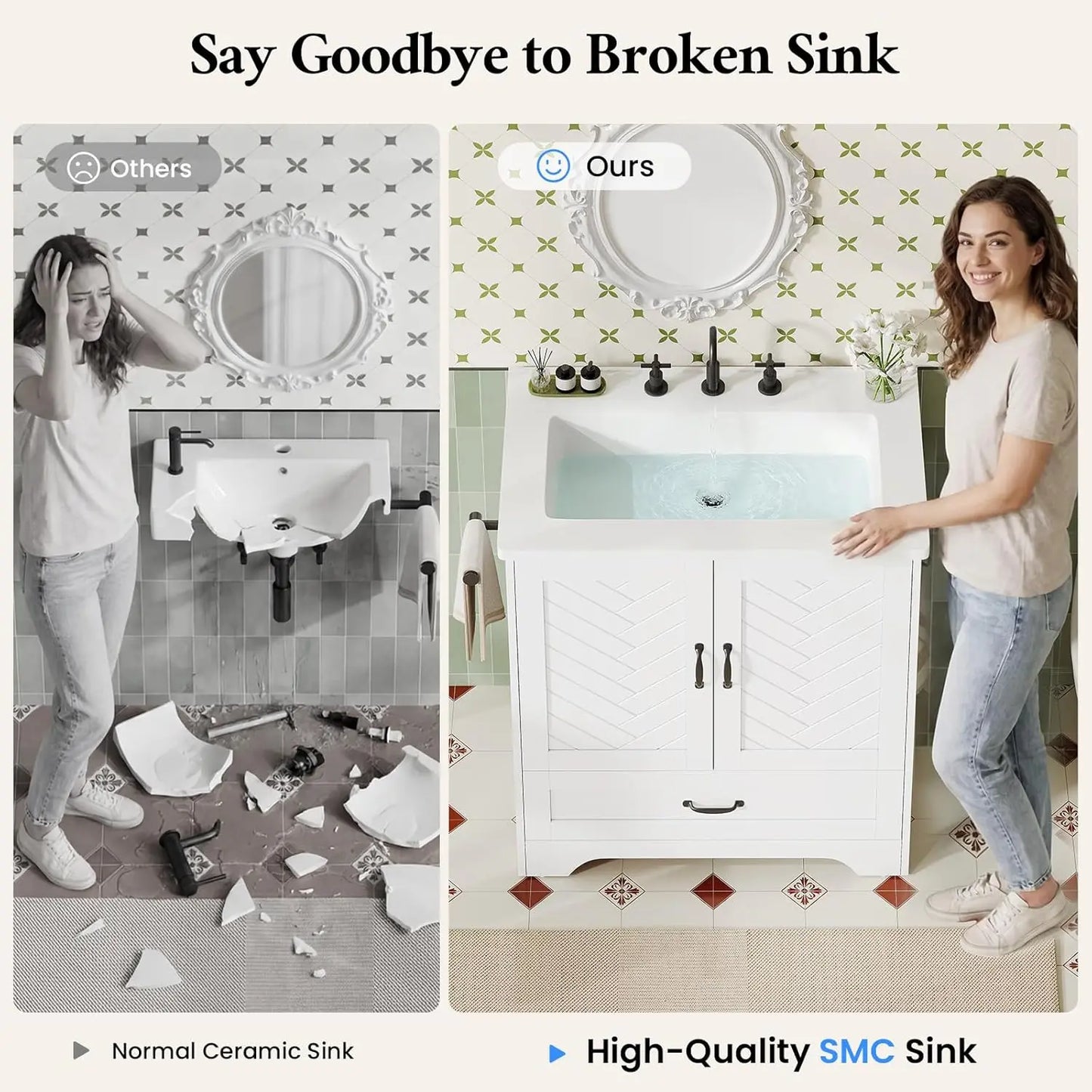 25" Modern Bathroom Vanity with Sink, Free Standing Bathroom Cabinet with 2 Doors Storage and 1 Drawer, Undermount, Customized