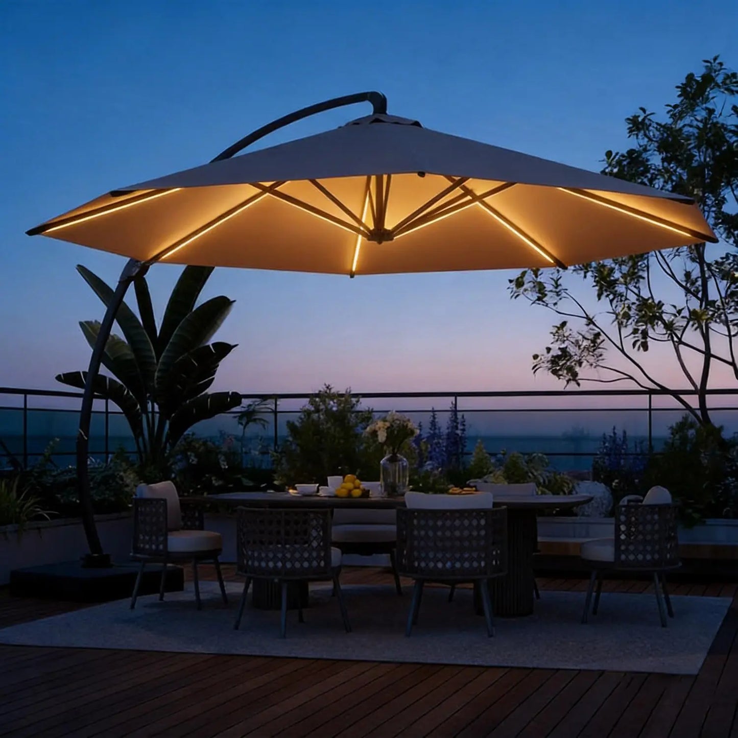 11 FT Cantilever Umbrella with Base Included, Patio Large Aluminum Offset Umbrella Windproof with 360°Rotation,, Customized