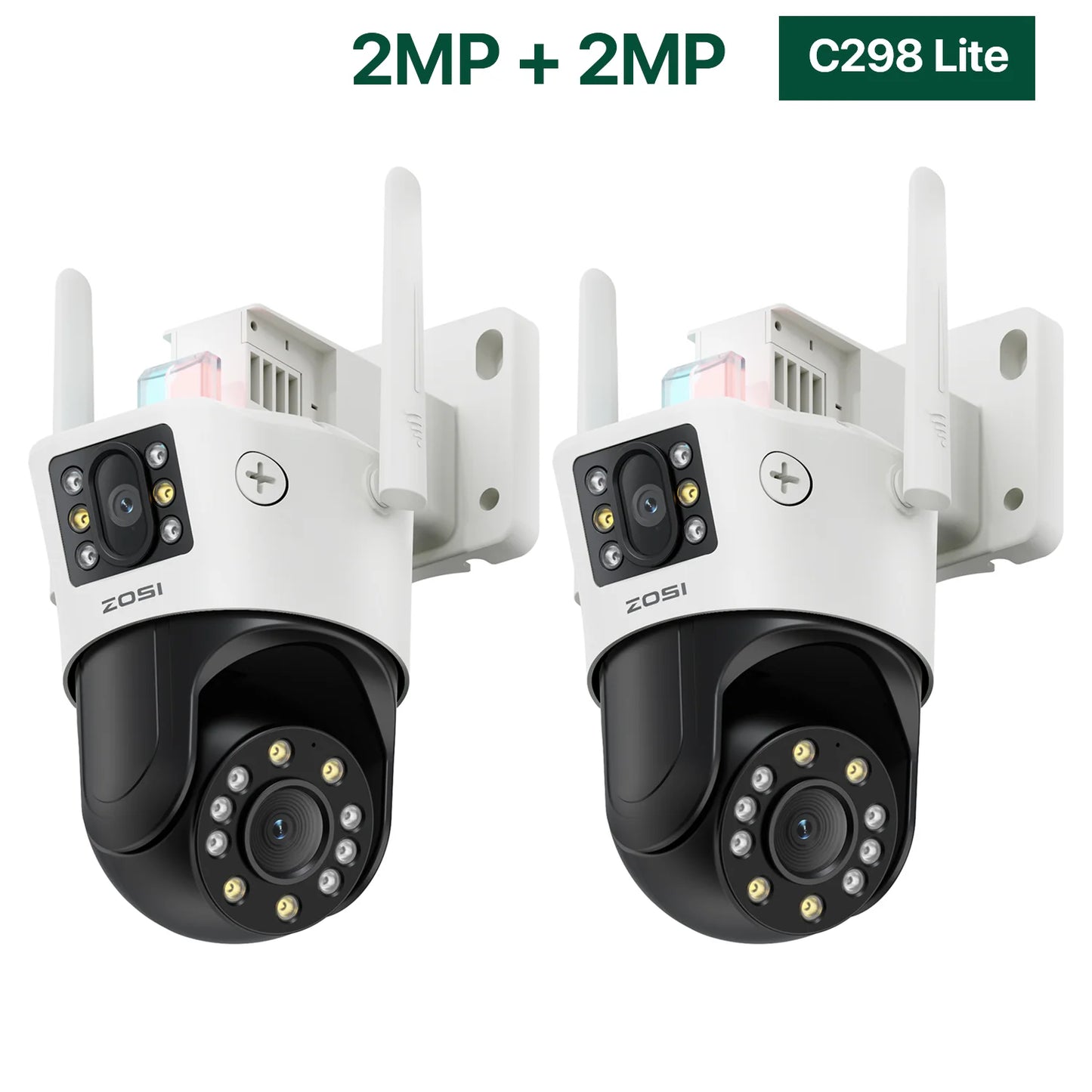 ZOSI C298 4K 8MP Dual-Lens(2x4MP) Wired WiFi PTZ Security Camera Outdoor with Wide Angle 8X Hybrid Zoom 360 Surveillane Cam
