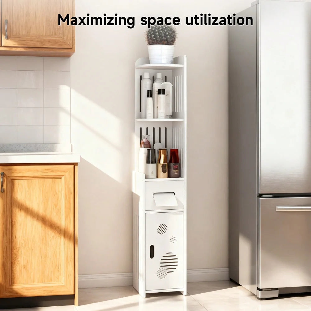 1 Large-Capacity Bathroom Storage Cabinet For PCs, Toilet Paper Holder, Multi-Level Storage Cabinet With Tissue Box, Waterproof