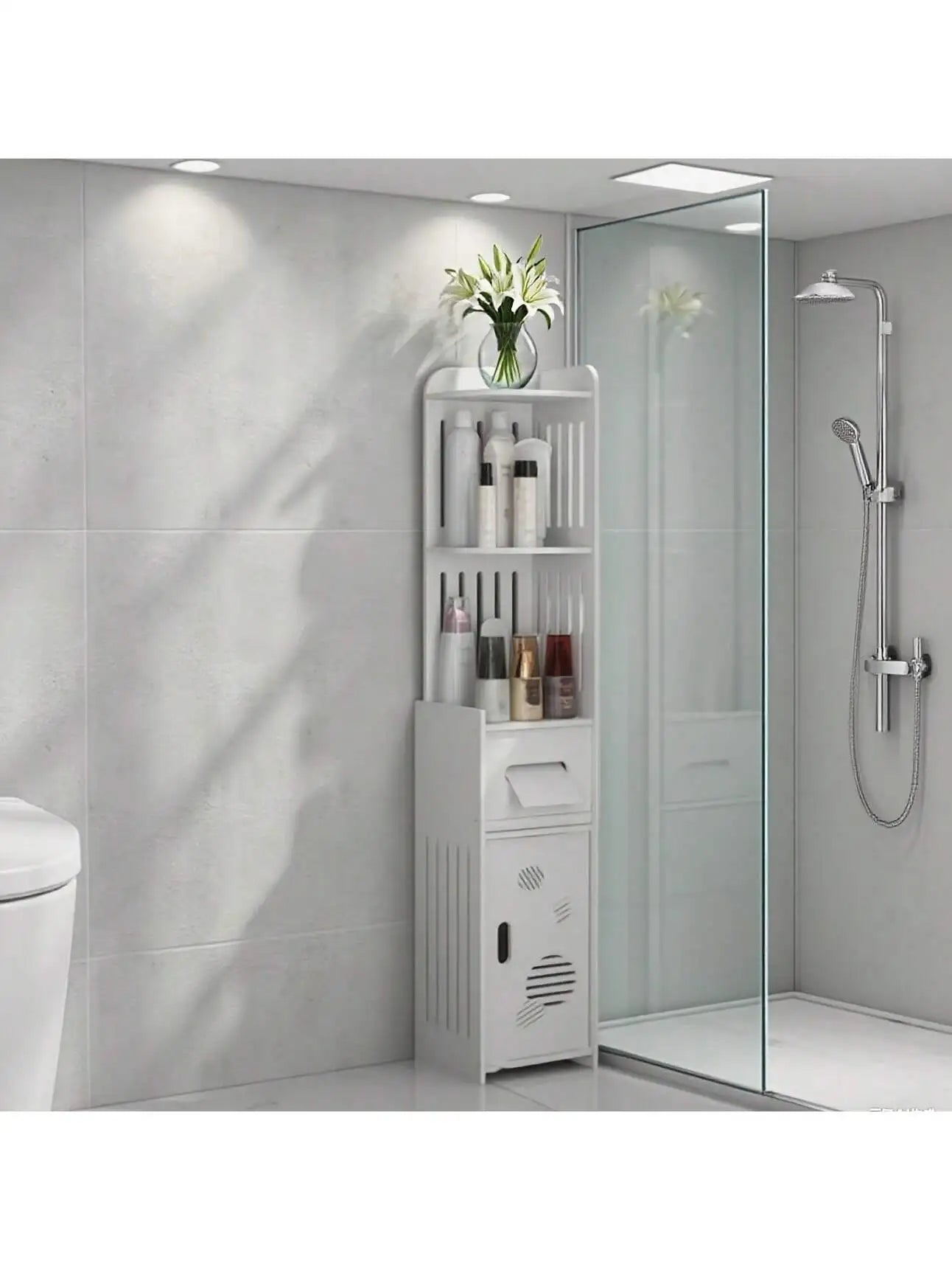 1 Large-Capacity Bathroom Storage Cabinet For PCs, Toilet Paper Holder, Multi-Level Storage Cabinet With Tissue Box, Waterproof