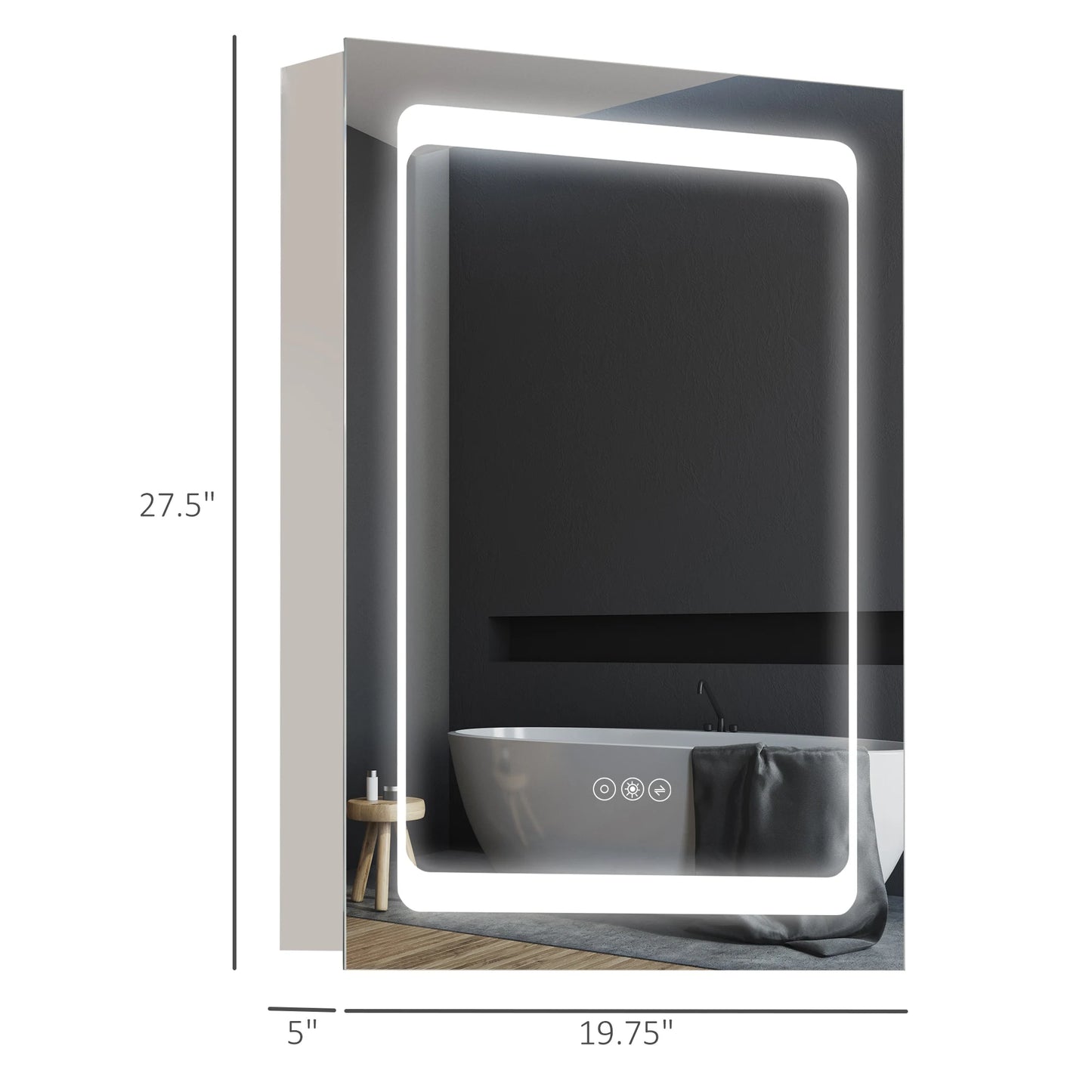 Kleankin Led Lighted Medicine Cabinet with Mirror, Wall Mounted Plug-In Bathroom Organizer with 3 Storage Shelves
