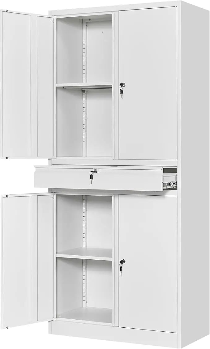 Metal Garage Storage Cabinet with Locking Doors and Adjustable Shelves, 71" Tool Storage Cabinet with 1 Drawer, Customized