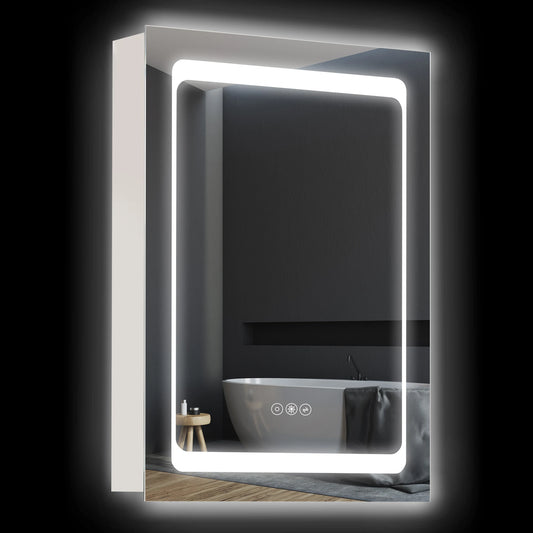 Kleankin Led Lighted Medicine Cabinet with Mirror, Wall Mounted Plug-In Bathroom Organizer with 3 Storage Shelves