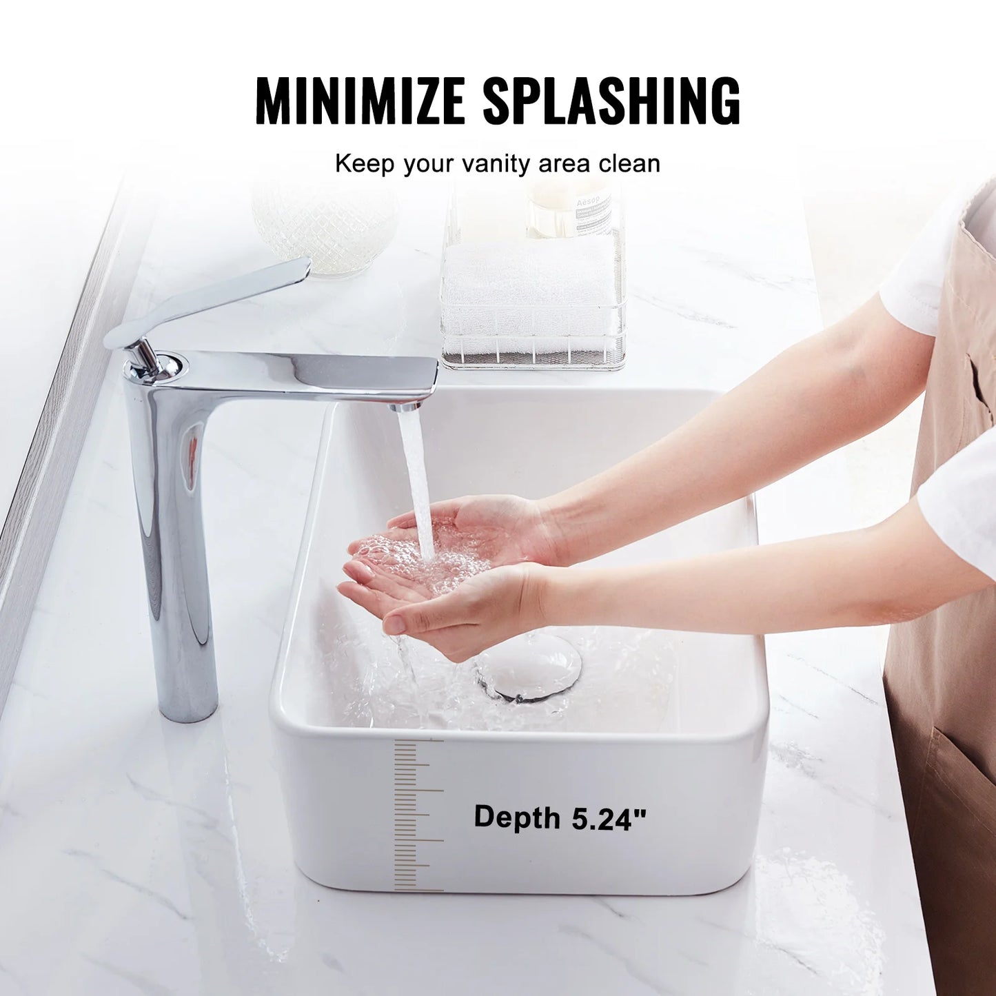 Rectangle Vessel Sink Bathroom Vessel Sink Countertop White Ceramic Bathroom Sinks Above Counter for Bathroom/Toilet