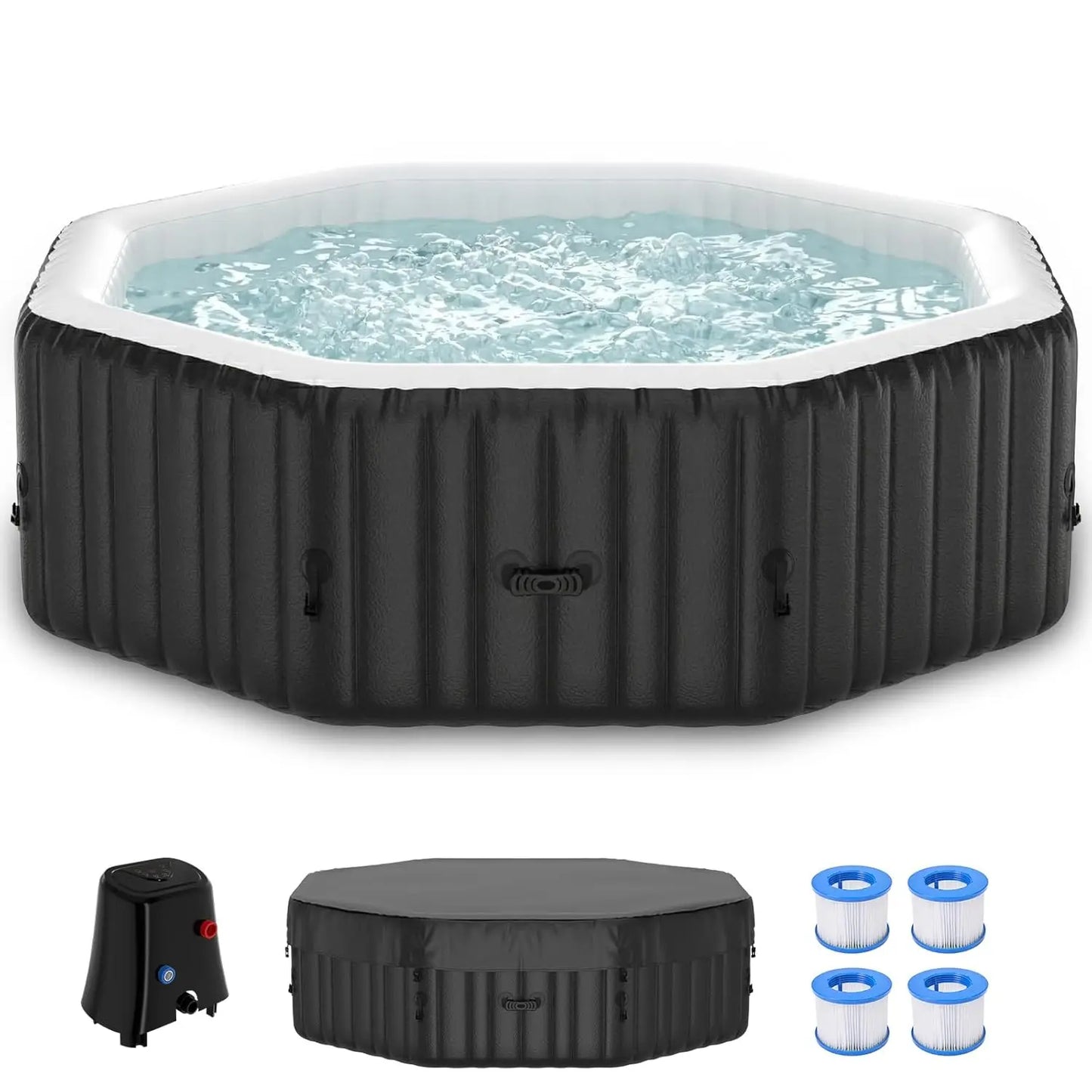 4-6 Person Inflatable Hot Tub, 77" X 77" X 25" Octagonal Portable Hot tub with 130 Bubble Jets, Large Outdoor Spa, Customized