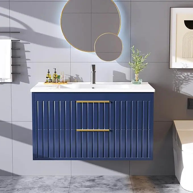 30" Bathroom Vanity with Sink, Floating Vanity Bathroom Sink Cabinet Wall Mount, Soft-Close Function 2 Large, Customized