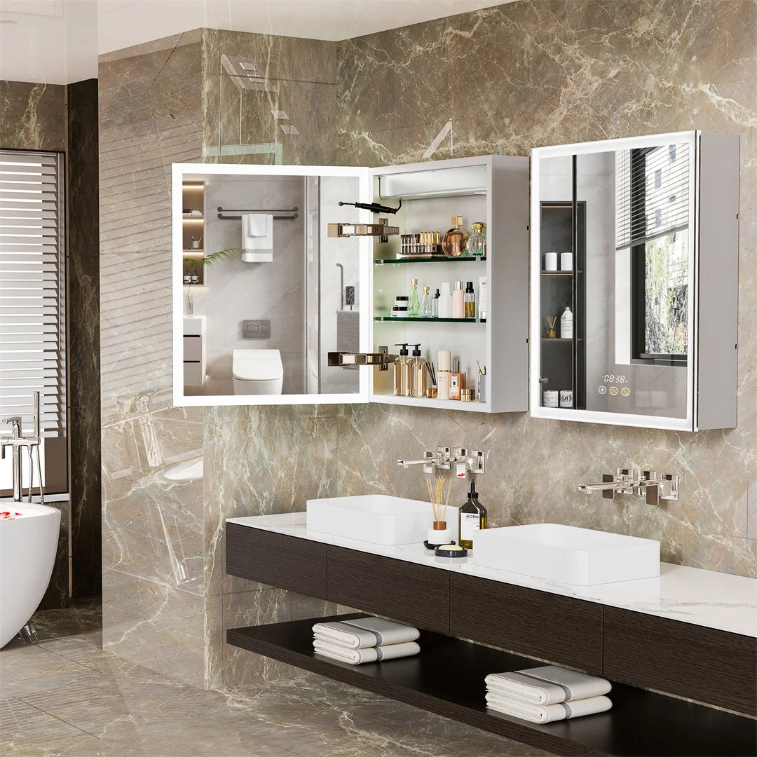 LUVODI 50x70cm Wall-Mounted LED Bathroom Cabinet with Bluetooth Speakers Defogger And Jewelry Storage Smart Mirror Cabinet