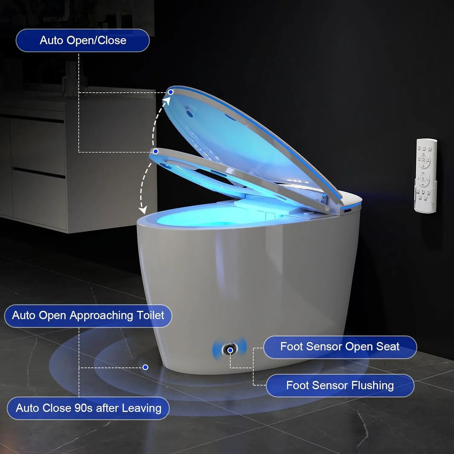 Smart Toilet with Bidet Built in, Bidet Toilet with Foam Shield, Auto Open/Close Lid & Dual Flush, Instant Warm, Customized