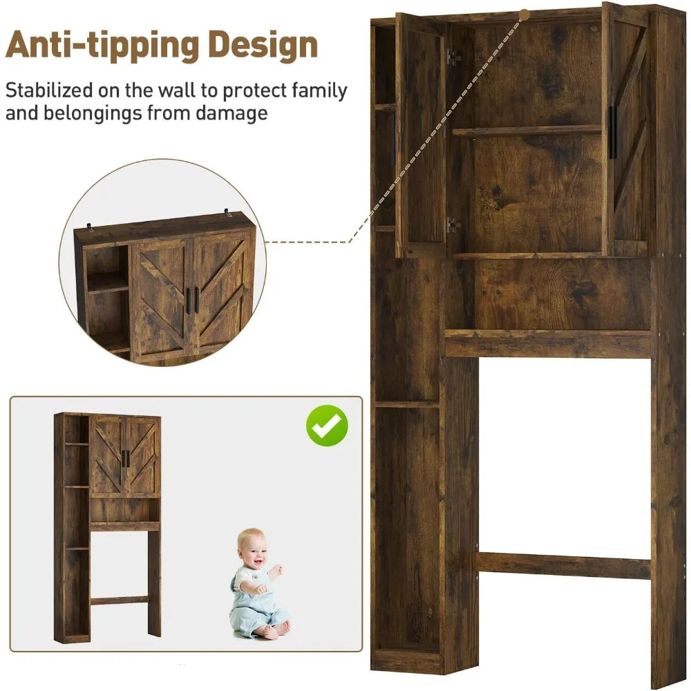 Over The Toilet Storage Cabinet with 7 Storage Shelves, Above Toilet Bathroom Organizer with Toilet Paper Holder Stand, Behind T
