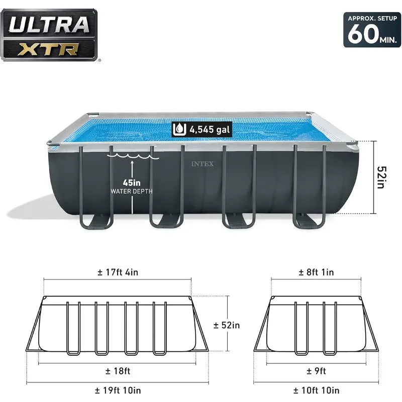18' x 9' x 52" Ultra XTR Rectangular Frame Swimming Pool Set with Pump - Above Ground Backyard Large Rectangle Pool with 4
