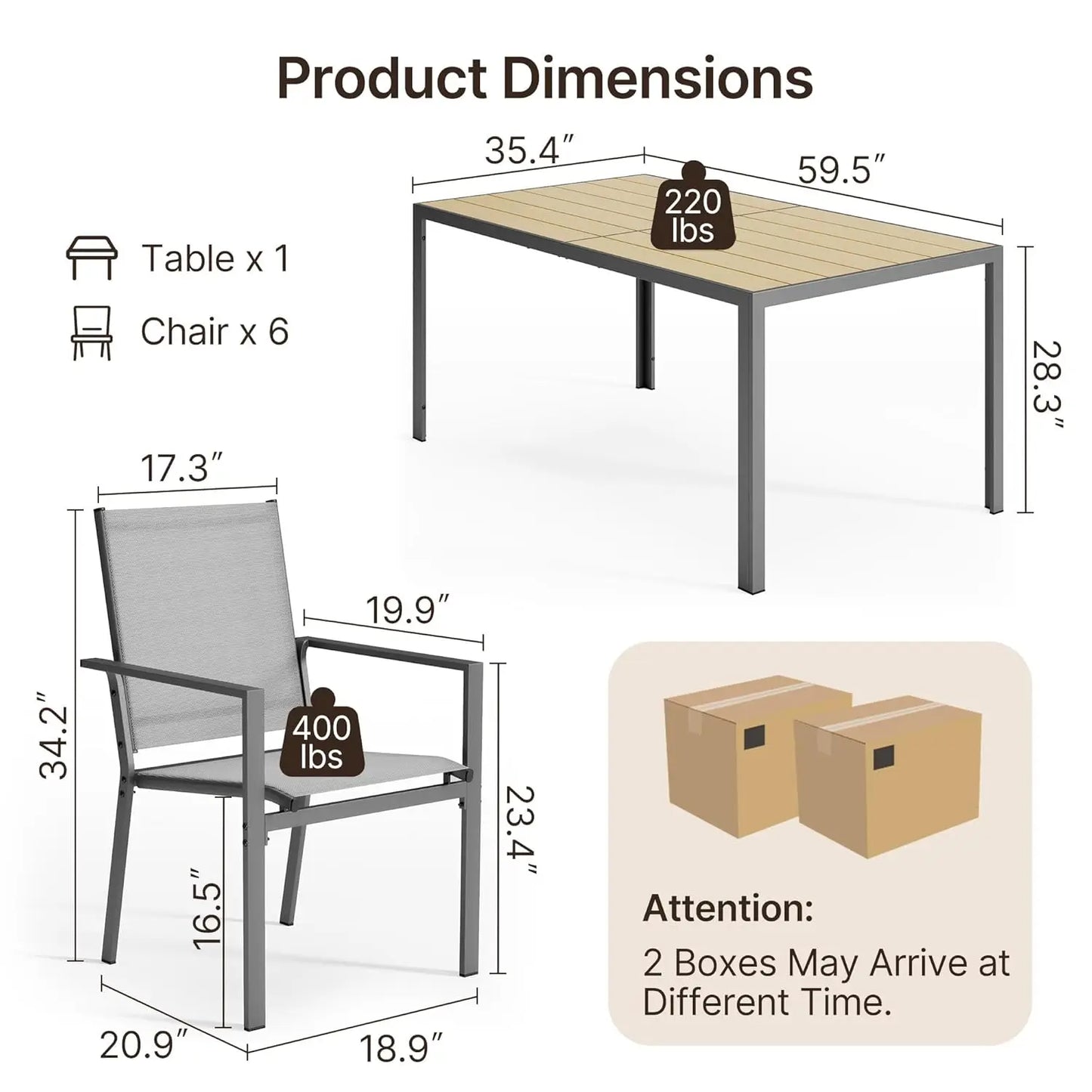 Patio Table and Chairs Set for 6, Outdoor Dining Set Includes 59.5" Rectangle Patio Table with Side Umbrella Hole, Customized