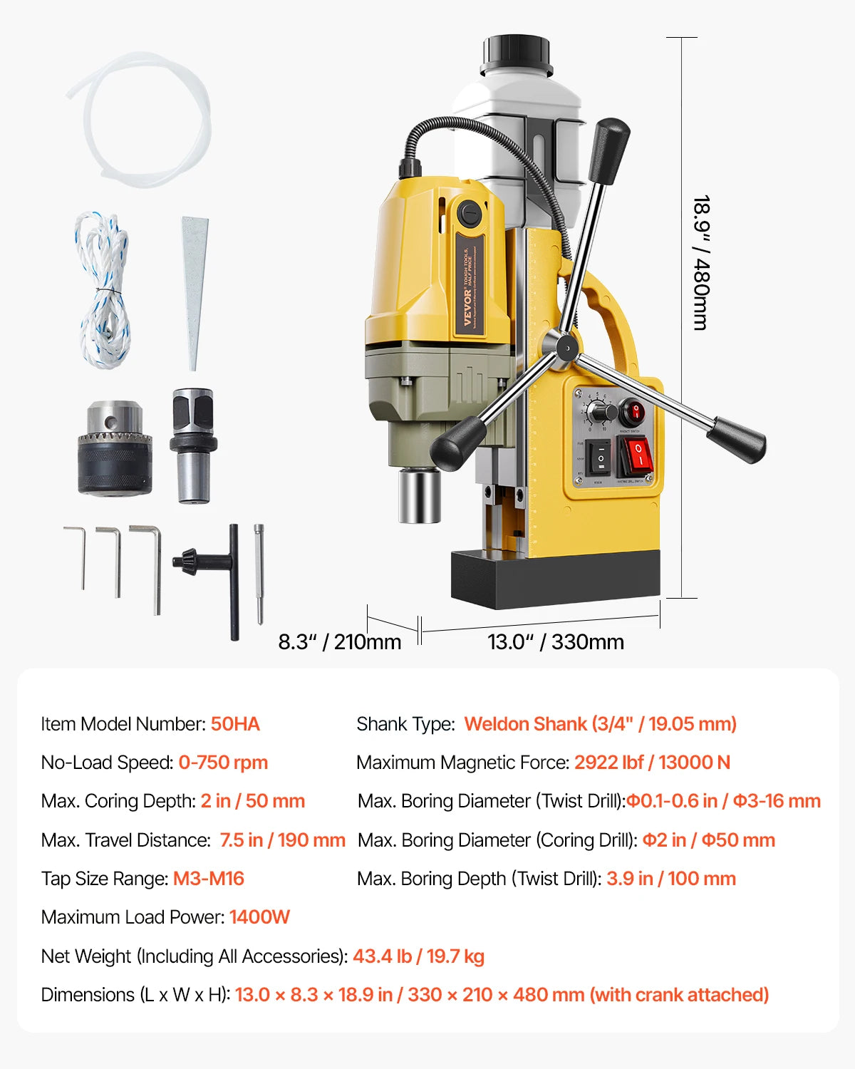Magnetic Drill Boring Diameter Portable Electric Mag Drill Press Drilling Machine Metal Surface Industrial Improvement