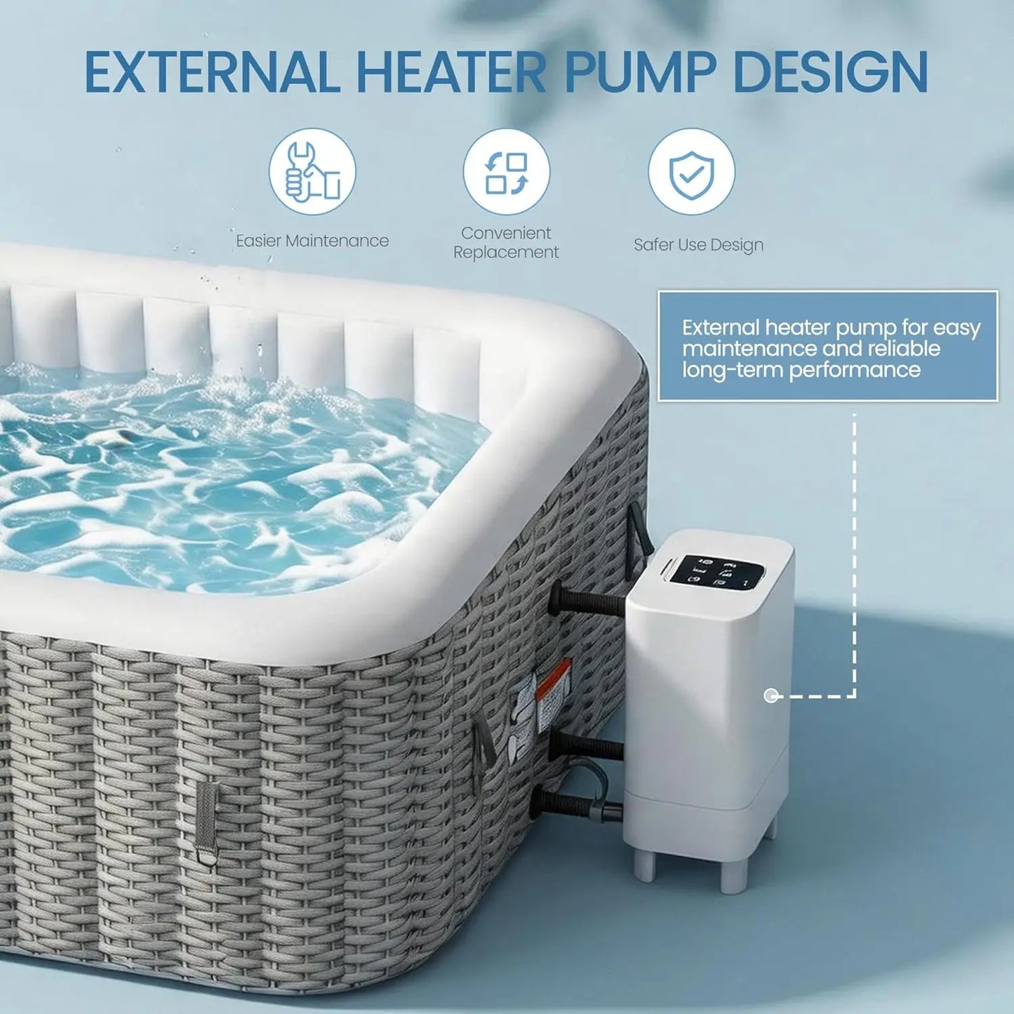 Inflatable Hot Tub Spa Set, Outdoor Bubble Massage Square Portable, 4-6 Person with External Pump, Custom