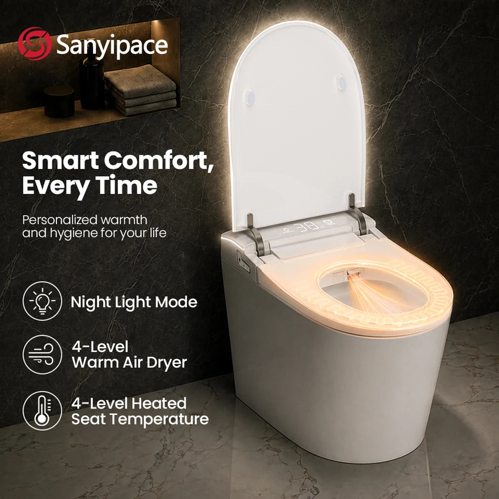 Sanyipace Smart Toilet Seat and Bidet 1000 Gram MaP Flush Score ADA Comfort Height Auto Flush Warm Water Heated Seat Toilet One Piece Elongated Toilet with Tank Toilet