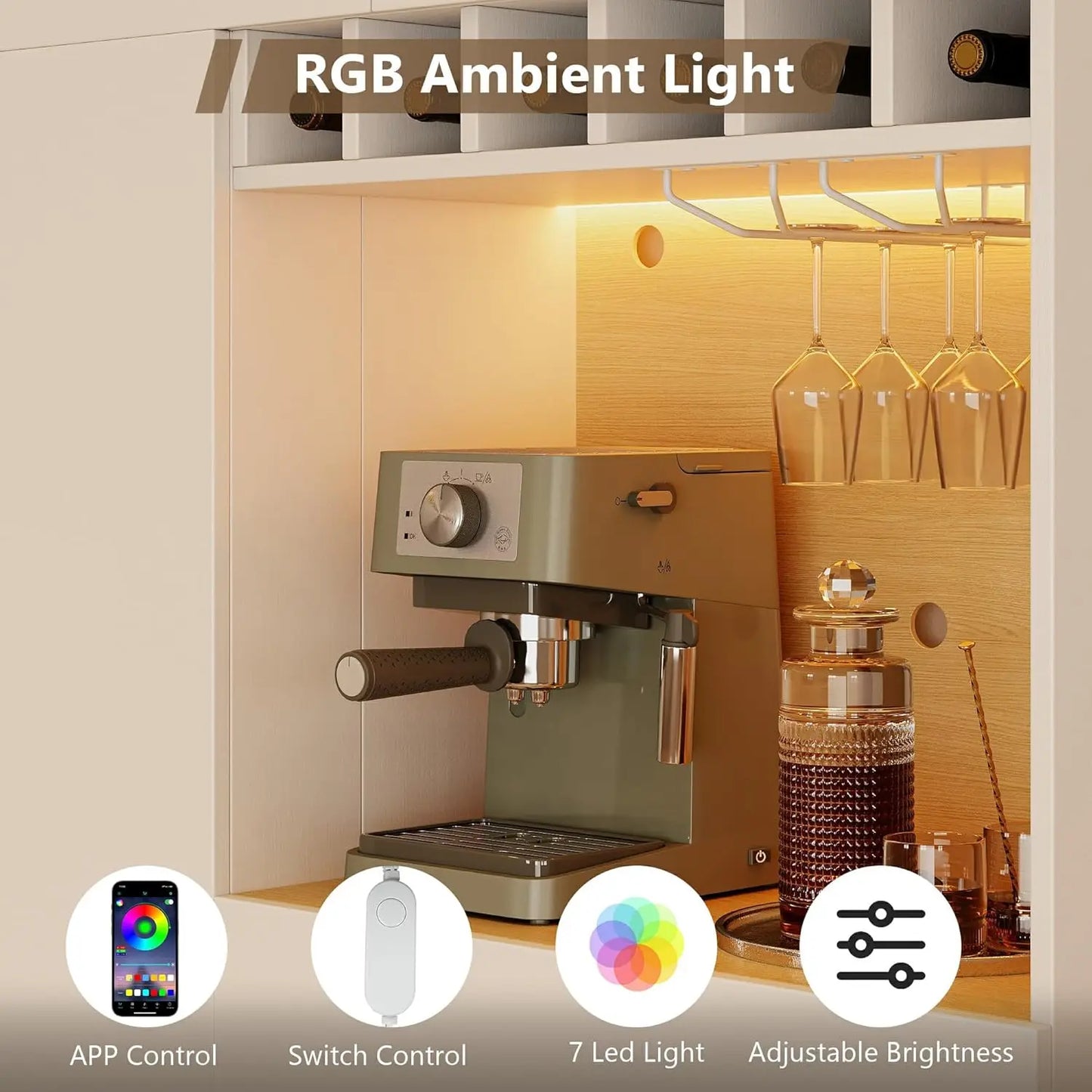 69 Tall Pantry Cabinet LED Light Microwave Stand Wine Rack Door Shelf Adjustable Drawer Charging Station White Custom